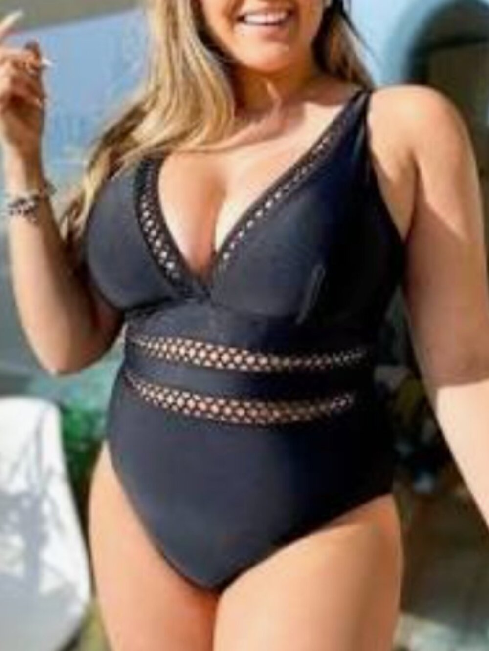 Black One-Piece Swimsuit With Lace Details Love My Curves Size 14W